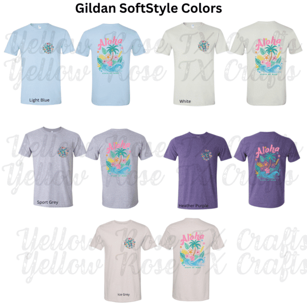 gildan softstyle color options for aloha state of mind shirt