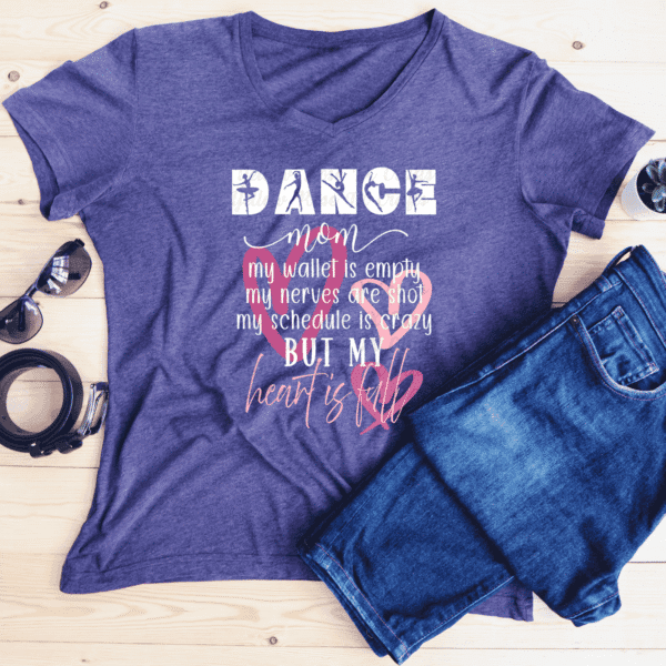dance mom shirt my wallet is empty my heart is full purple tee