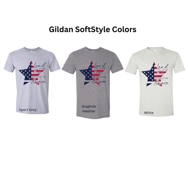 gildan softstyle color choices for land of the free shirt