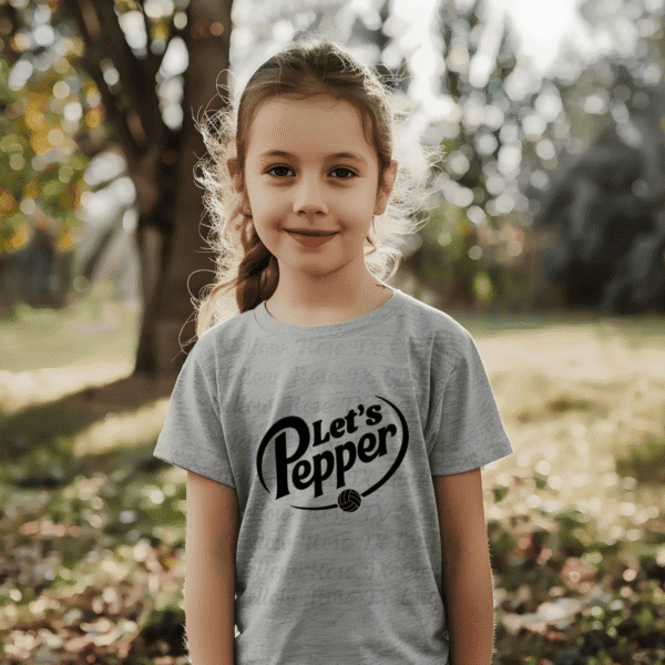 girl wearing lets pepper volleyball shirt for volleyball practice