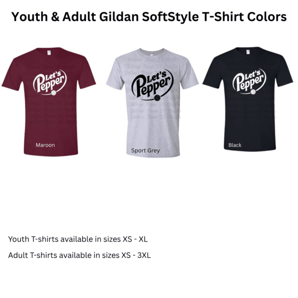 gildan softstyle color options for lets pepper volleyball shirt