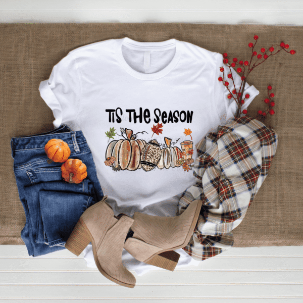fall football pumpkin shirt flat lay