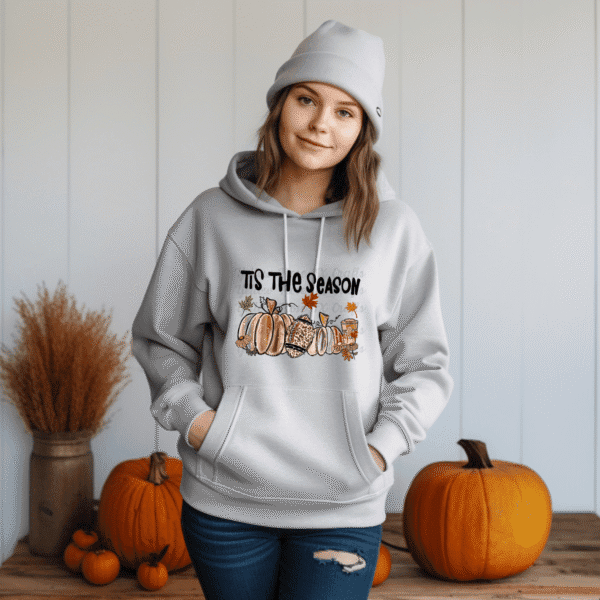 model wearing tis the season fall football pumpkin shirt