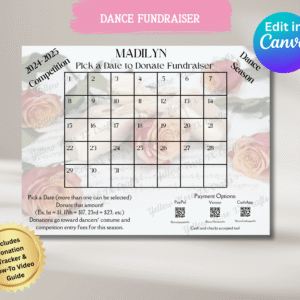 Editable Pick a Date Dance Fundraiser Template – rose and sheet music background for elegant dance fundraising.