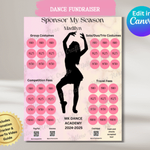 Editable fundraiser flyer for dancers to raise money for costumes and travel fees.