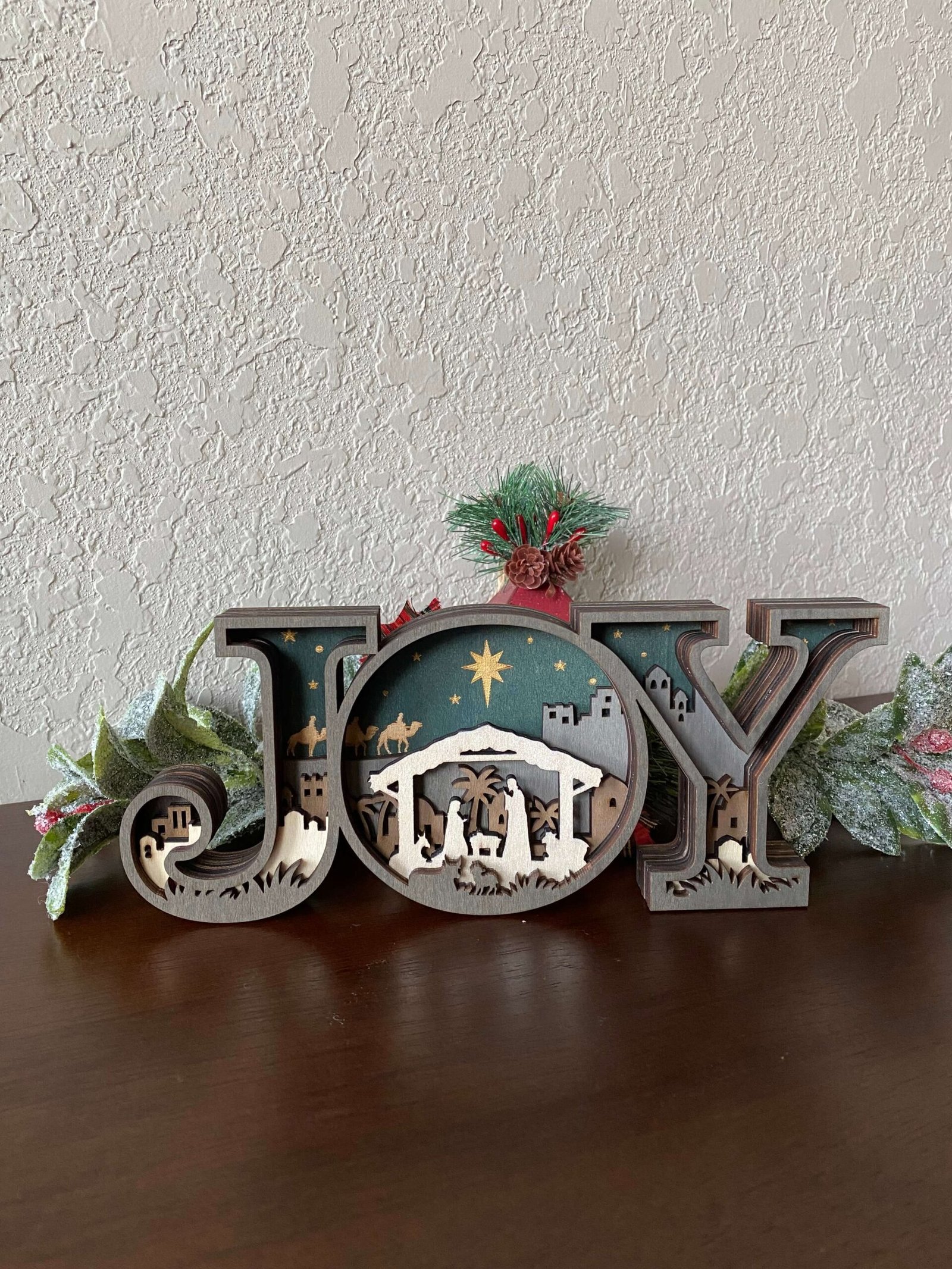 3D Wooden Nativity JOY Christmas Decor | Rustic Christian Holiday Decoration - Image 2