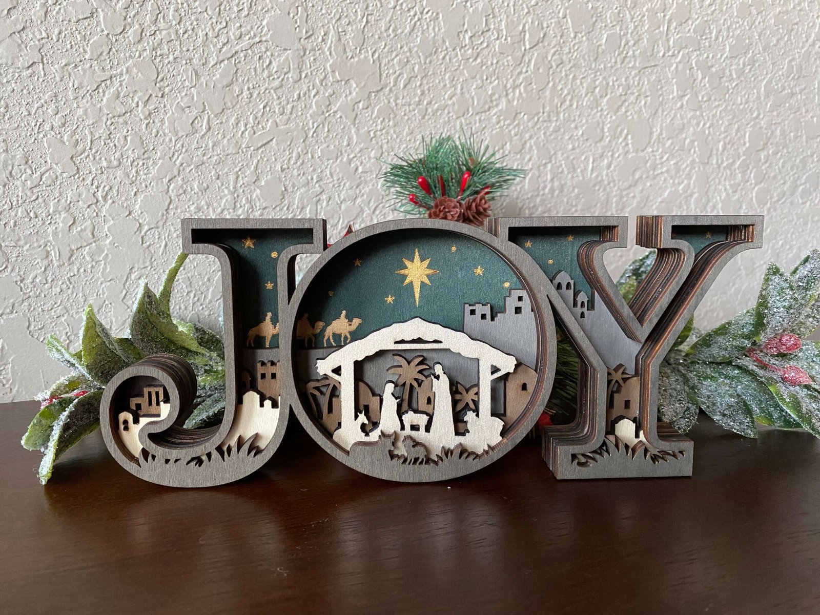 3D Wooden Nativity JOY Christmas Decor | Rustic Christian Holiday Decoration - Image 3