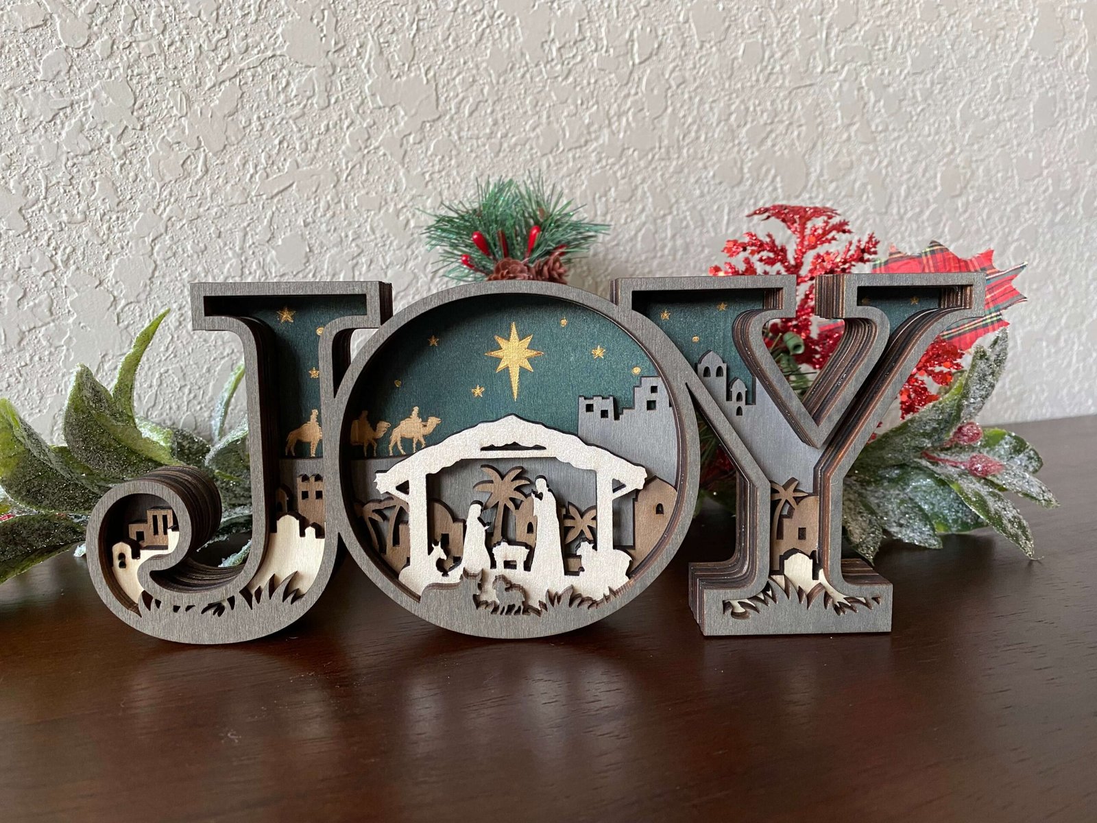3D Wooden Nativity JOY Christmas Decor | Rustic Christian Holiday Decoration - Image 4