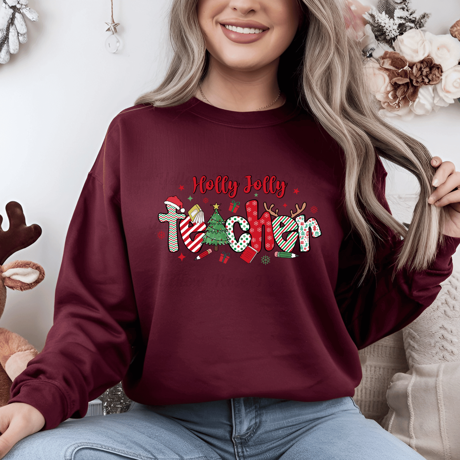 Holly Jolly Teacher Christmas Shirt or Sweatshirt - Image 3