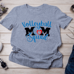 Sports mom t-shirt design – fun and handcrafted gift for moms. volleyball mom squad shirt heather grey yellow rose tx crafts